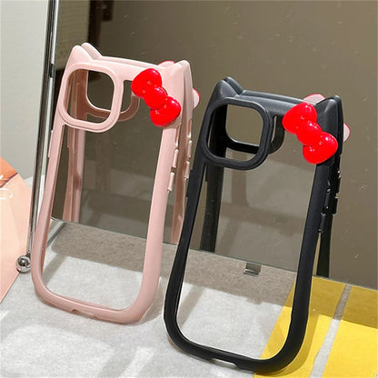 3D Bowknot Cats Ear Transparent Phone Case