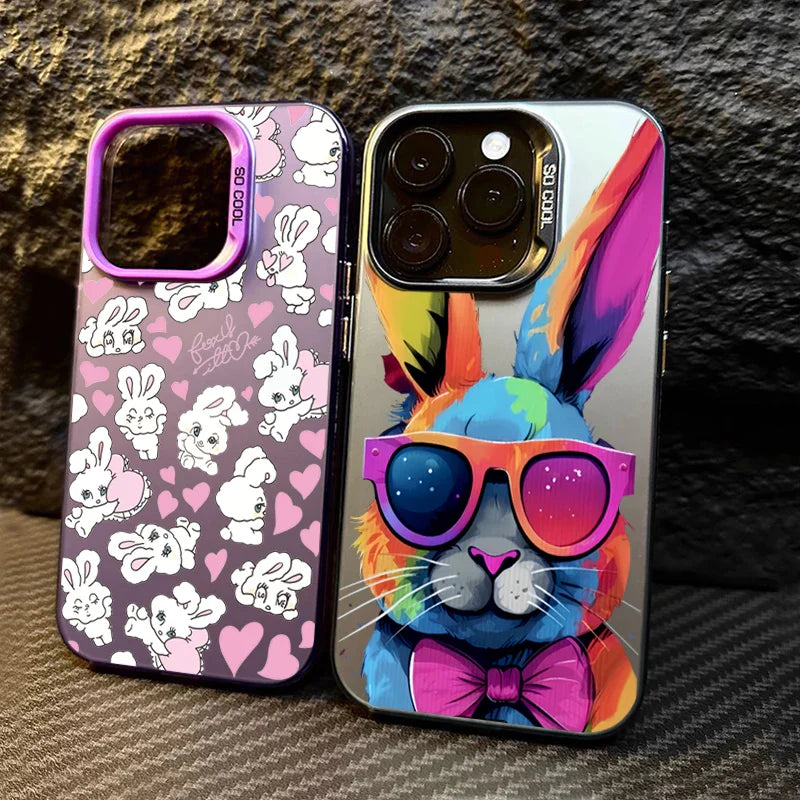 Cute Colorful Rabbit Electroplate Silver Phone Case