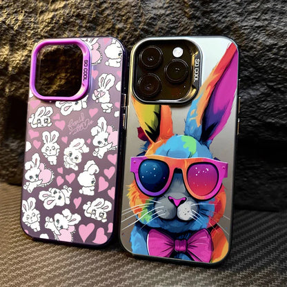 Cute Colorful Rabbit Electroplate Silver Phone Case