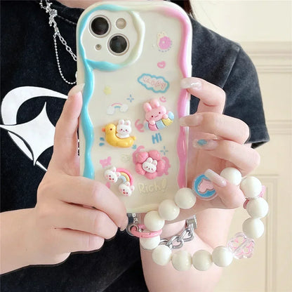 3D Bear Hang Phone Chain Lanyard Clear Soft Phone Case