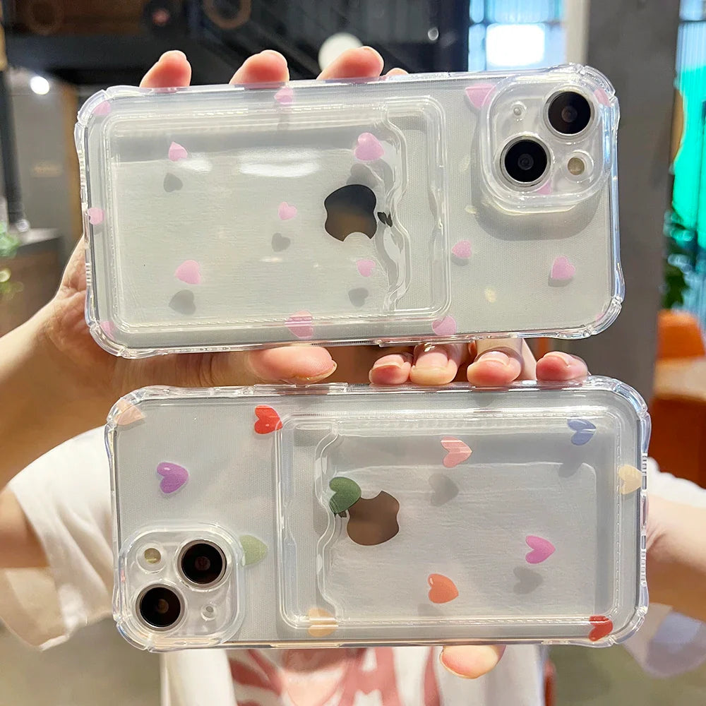 Transparent Love Heart Card Holder Phone Case