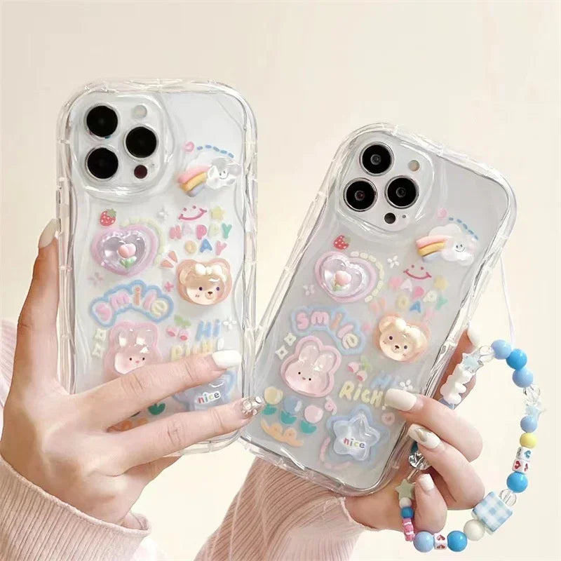 3D Bear Hang Phone Chain Lanyard Clear Soft Phone Case