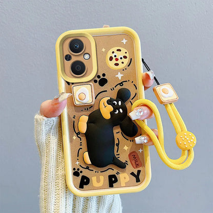 3D Cartoon Kuromi Strawberry Bear Wrist Strap Phone Case