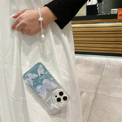 Glitter Butterfly Gradient Lanyard Phone Case