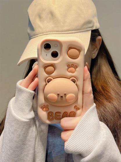 Lovely 3D Bear Hidden Holder Stand Silicone Phone Case
