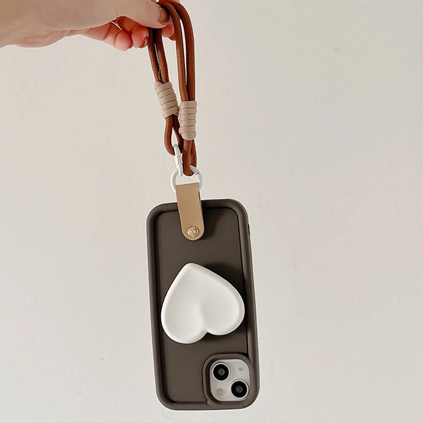 3D Cute Heart Anti-Lost Lanyard Chain Strap Holder Phone Case