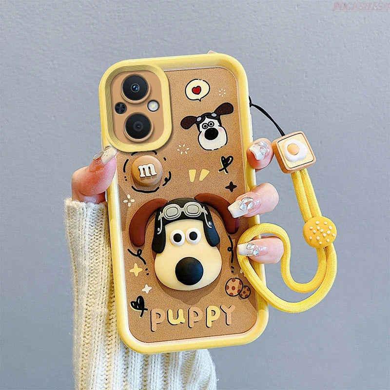 3D Cartoon Kuromi Strawberry Bear Wrist Strap Phone Case
