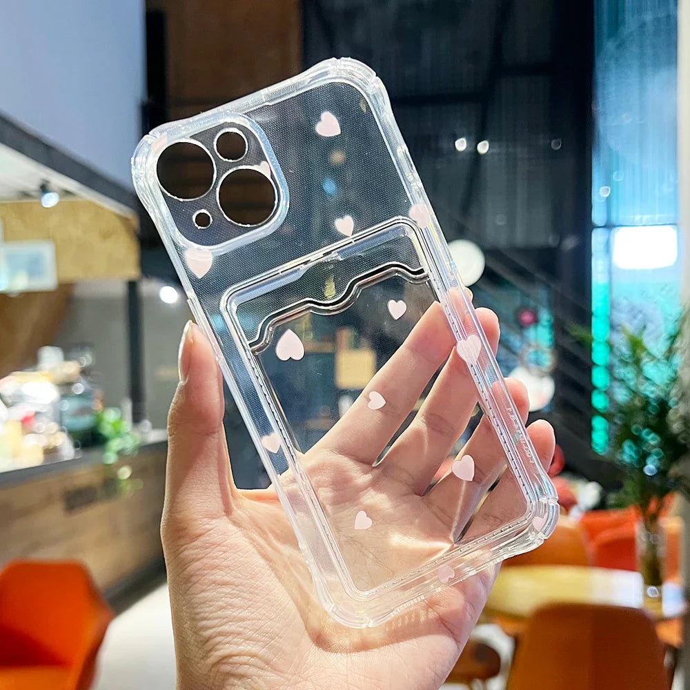 Transparent Love Heart Card Holder Phone Case