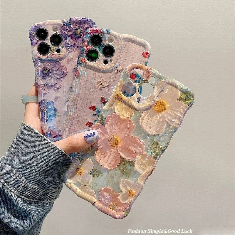 Laser Oil Painting Flowers Phone Case