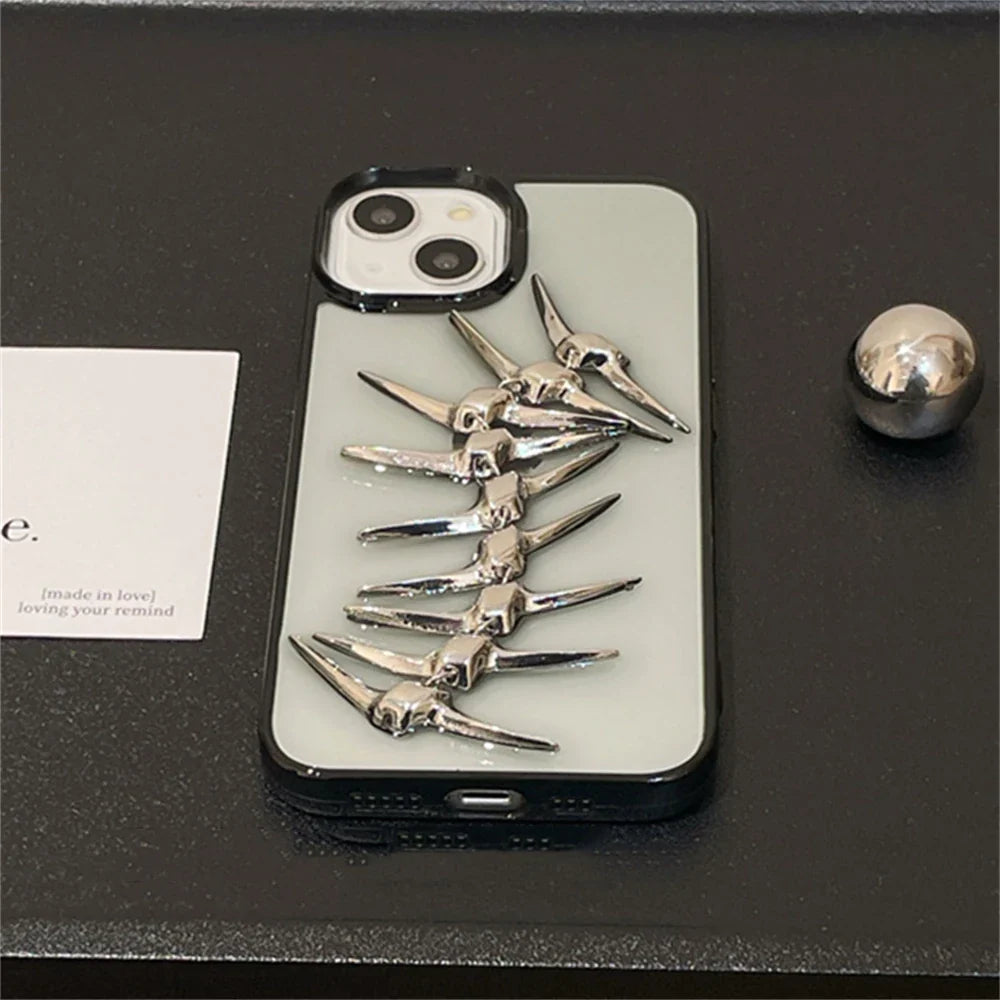 3D Metal Fish Bone Clear Phone Case