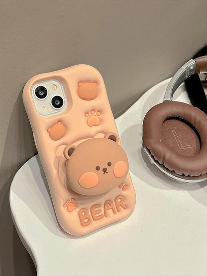 Lovely 3D Bear Hidden Holder Stand Silicone Phone Case