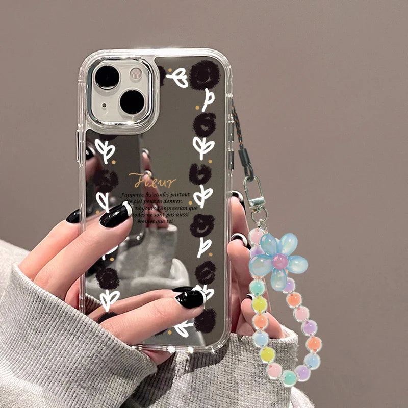 Sunflower Daisy Wrist Chain Lanyard Makeup Mirror Phone Case