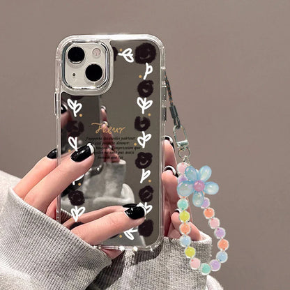 Sunflower Daisy Wrist Chain Lanyard Makeup Mirror Phone Case