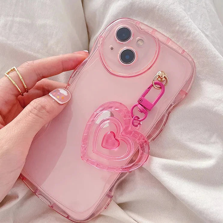 3D Love Heart Wave Transparent Silicone Phone Case