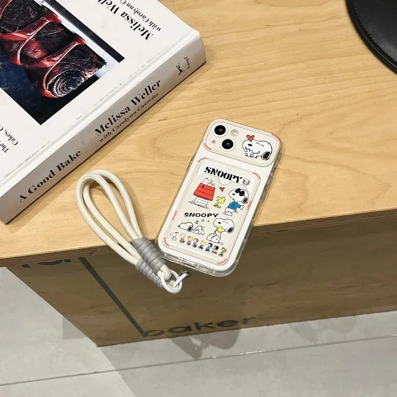 Cute Cartoon Peanut Snoopy Card Holder Pocket Phone Case